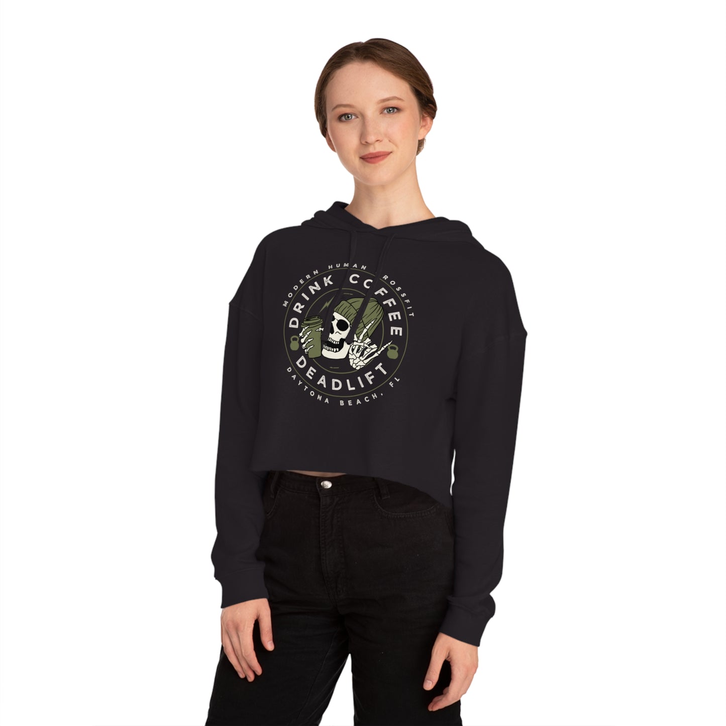 Drink Coffee & Deadlift Cropped Hooded Sweatshirt